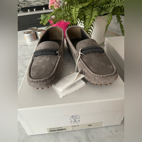 Brunello Cucinelli Grey Suede Loafers Size 38 New - Picture 6 of 9